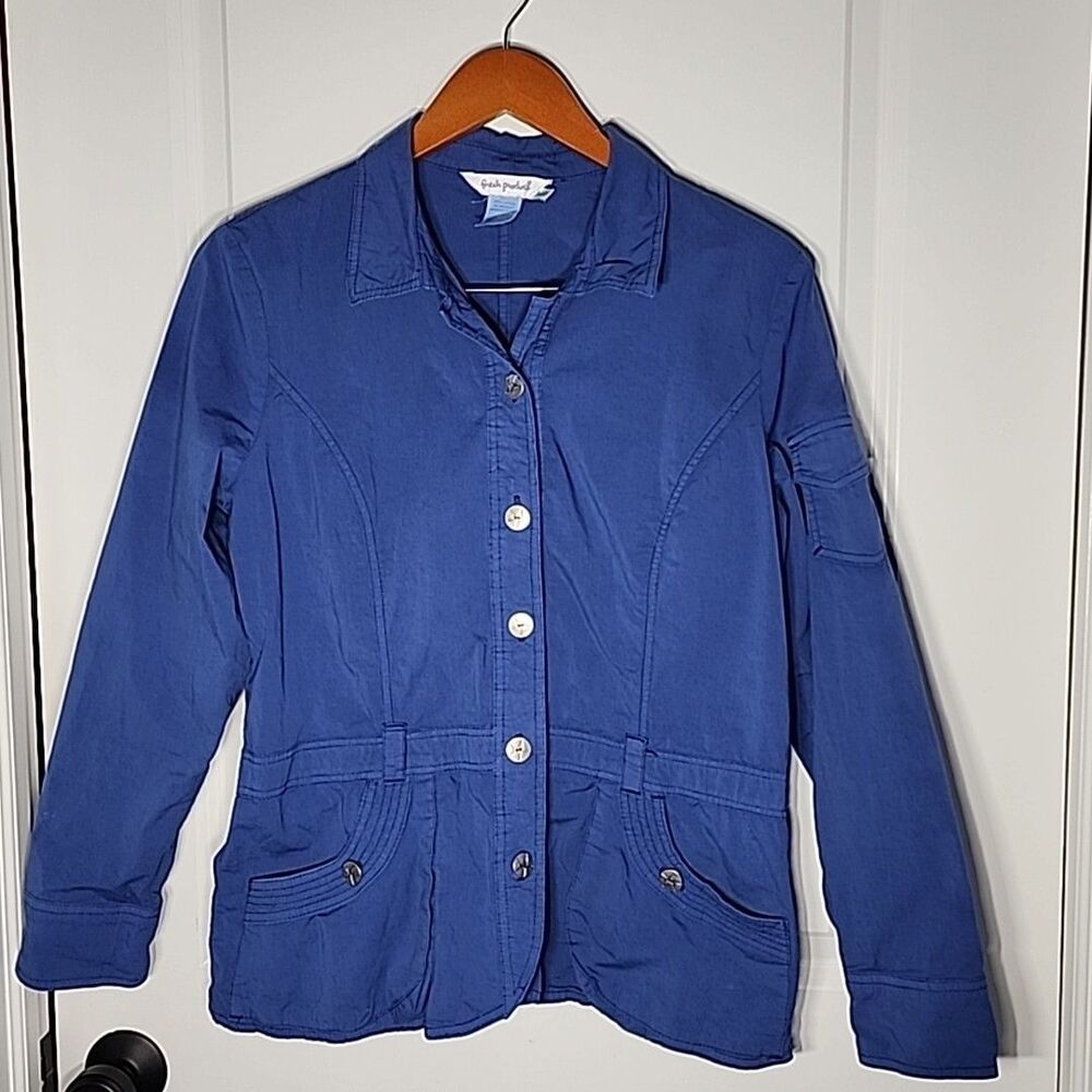 Fresh Produce Jacket Womens Size M Blue Blazer Coastal Beach Cotton Blazer Rare